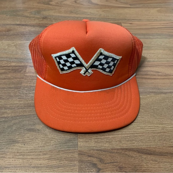 Vintage Other - Vintage Checkered Flag Racing Snap Back Cap Mesh Back Trucker Hat